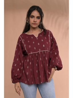 Tanoti - Maroon Saaz Balloon Sleeve Top