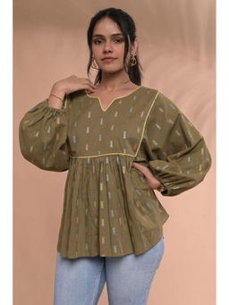 Tanoti - Olive Saaz Balloon Sleeve Top