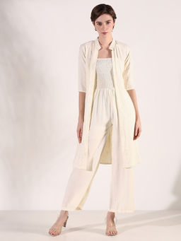 SHOWOFF - Women Solid Cream Jumpsuit with Shrug (Set of 2)