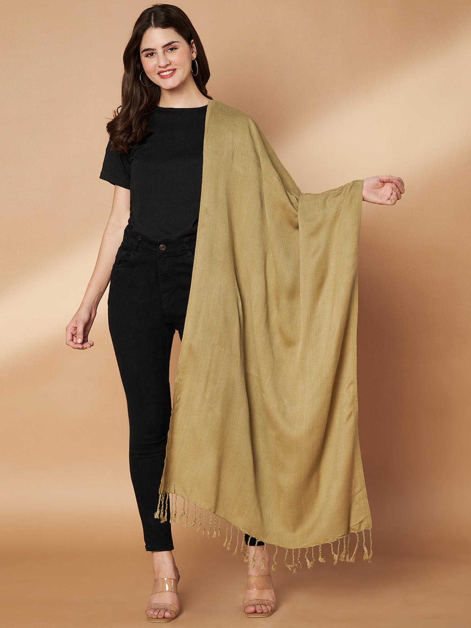 zamour Women Plain Beige Woolen Stole-picture-13