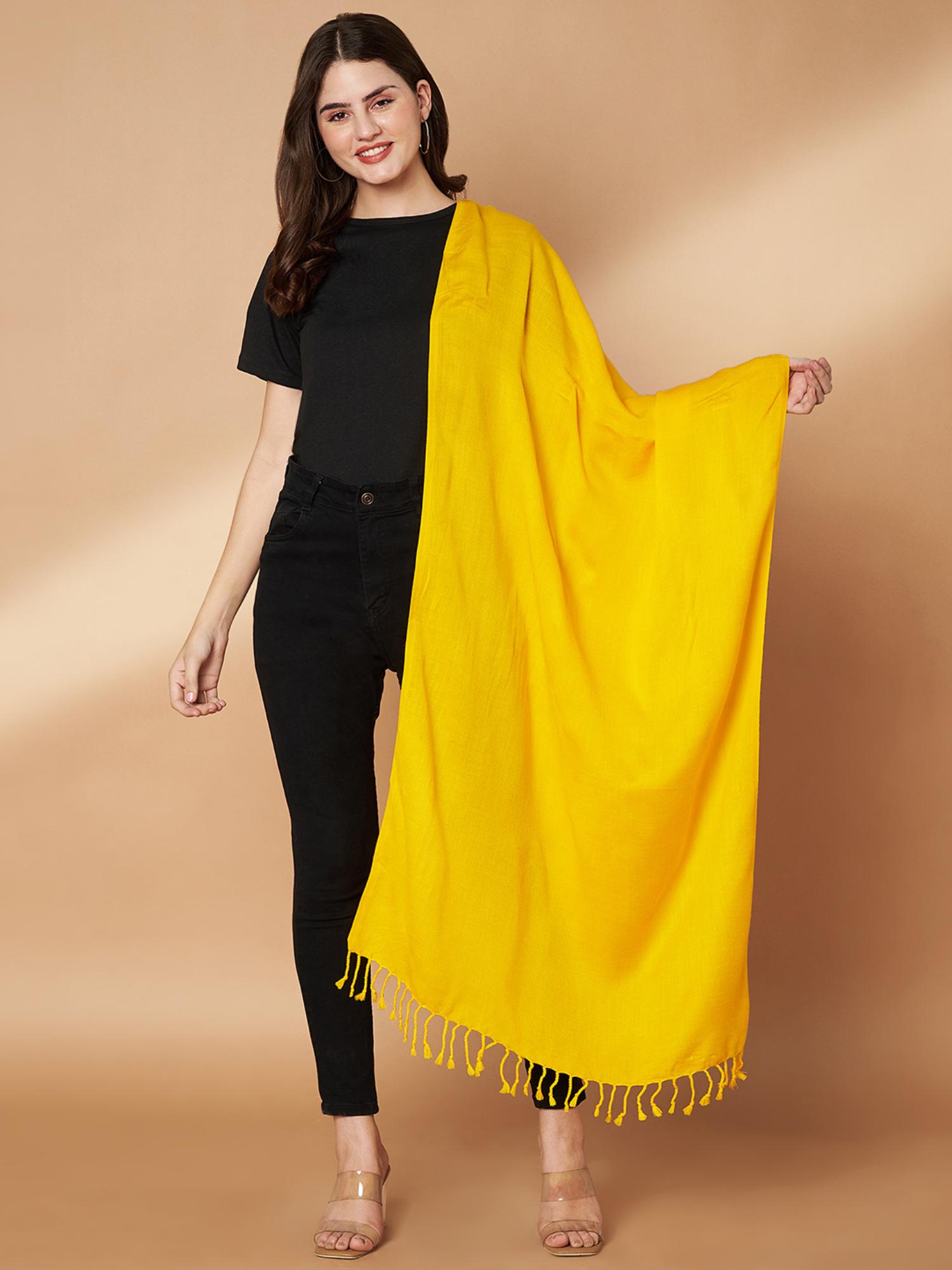 zamour Women Plain Yellow Woolen Stole-picture-30