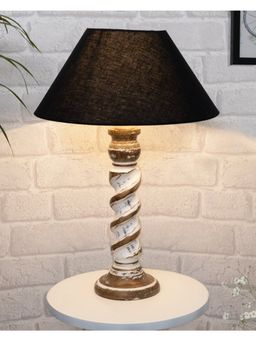 Homesake - Rope Whitewash Bedside Table Lamp Black Shade