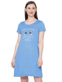 SOIE - Women Super-Soft Cotton Modal Knee Length Nightdress - Blue