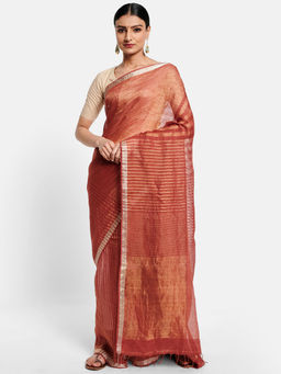 Fabindia - Linen Woven Loom Sari without Blouse