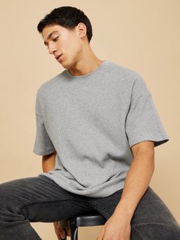 Styli - Grey Basic Waffle Knit Oversized T-Shirt