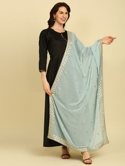 Dupatta Bazaar - Womens Georgette Dupatta with Pastel Blue & Gold Embroidery
