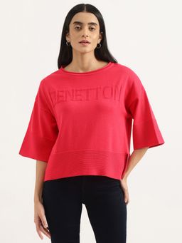 United Colors of Benetton - Pink Regular Boat Neck Solid Top