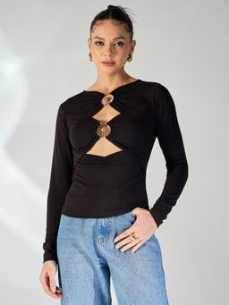 Uptownie - Black Toned Cut-Out Top