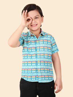 Fabindia - Blue Cotton Printed Spread Collar Regular Sleeve Shirt