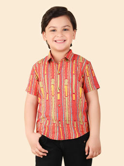 Fabindia - Red Cotton Printed Spread Collar Regular Sleeve Shirt