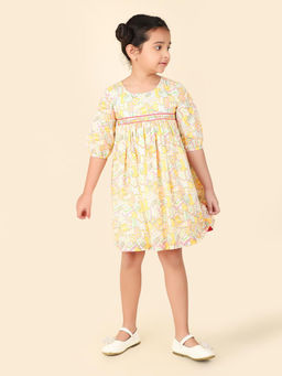 Fabindia - Multi Cotton Knee Length Printed Round Neck Regular Sleeve Dress