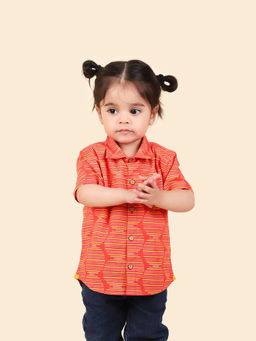 Fabindia - Red Cotton Printed Spread Collar Regular Sleeve Shirt