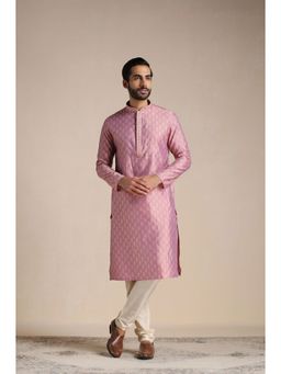 Manyavar - Pink Blended Viscose Printed Kurta with Pencil Pajama (Set of 2)