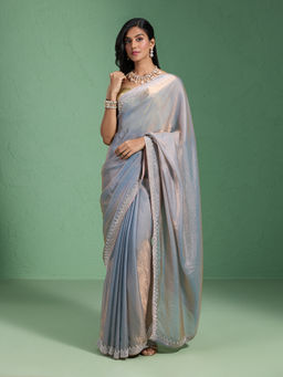 Likha - Organza Embellished Copper and Blue Saree with Unstitched Blouse LIKPARSAR16