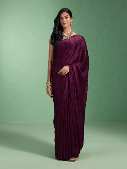 Likha - Satin Embellished Wine Saree with Unstitched Blouse LIKPARSAR17