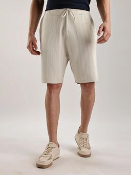 Calvin Klein - Beige Regular Fit Striped Mid Rise Shorts