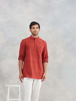 Fabindia - Maroon Solid Regular Fit Kurta