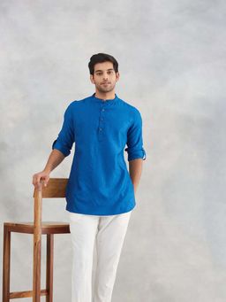 Fabindia - Navy Blue Printed Regular Fit Kurta
