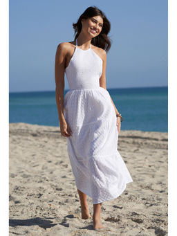 Lipsy - Halter Neck Smock Midi Dress White