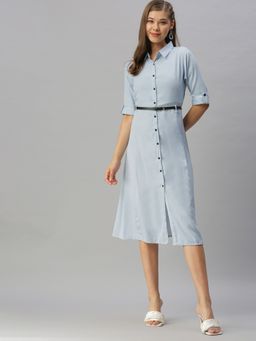 SHOWOFF - Women Solid Blue Shirt Dress