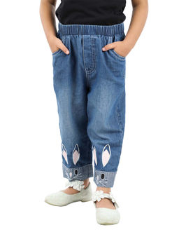 Budding Bees - Blue Denim Girls Jeans with Bunny Embroidery