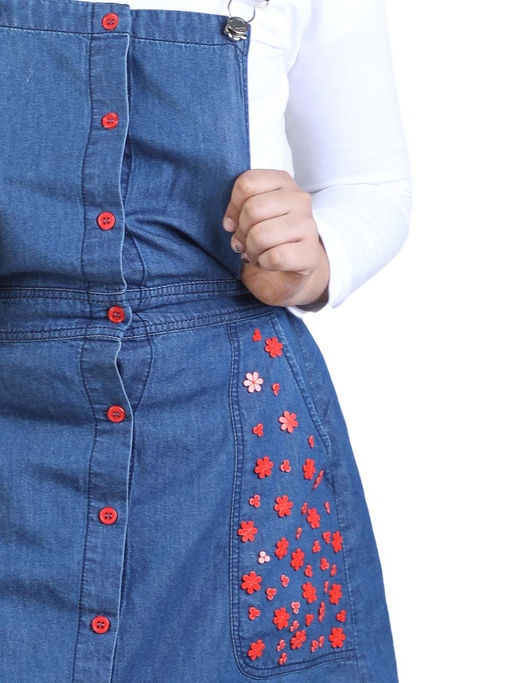 Ajio Blue And White Pinafore Dress Ajio Embroidered Top Dress