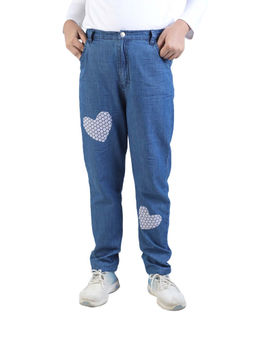 Budding Bees - Blue Denim Girls Jeans with Heart Fabric Patch