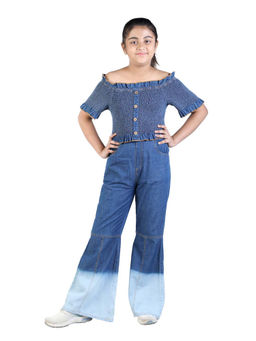 Budding Bees - Blue Denim Girls Ombre Effect Top And Pant (Set of 2)