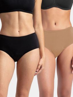 Jockey - SW05 Women Cotton Elastane Period Panty - Black and Desert Taupe (Pack of 2)