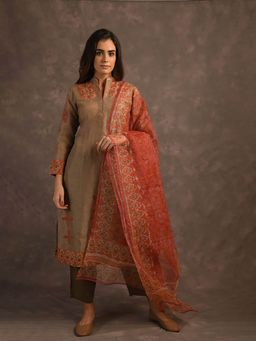 Naina Arunima - Multi-Color Kurta & Dupatta & Applique Embroidery & Cotton Pant (Set of 3)