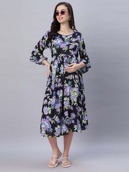 Mamma's Maternity - Black Floral Chiffon Maternity/Feeding Short Dress