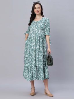 Mamma's Maternity - Green Abstract Rayon Maternity/Feeding Dress