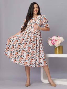 Mamma's Maternity - Multi Printed Rayon Maternity/Feeding Dress