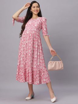 Mamma's Maternity - Pink Abstract Rayon Maternity/Feeding Dress