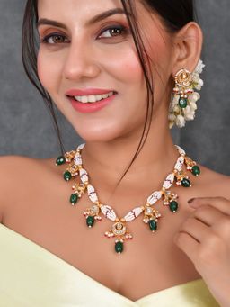 DASTOOR - Womens Gold Plated White Designer Necklace Set