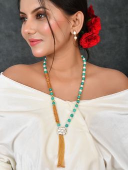 DASTOOR - Womens Gold Plated Blue Designer Necklace Set