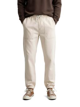The Indian Garage Co - Men Cream Relaxed Fit Solid Mid-Rise Joggers