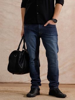 WROGN - Men Dark Blue Heavy Fade Slim Fit Jeans