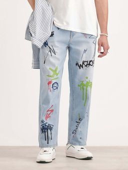 WROGN - Men Blue Loose Fit Placet Printed Denim Jeans