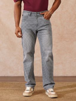 WROGN - Men Grey Laser Checks Printed Anti Fit Jeans