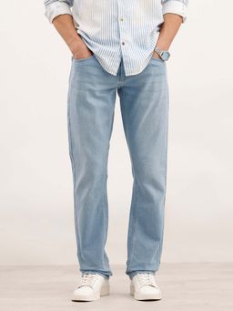 WROGN - Men Light Blue Faded Straight Fit Denim Jeans