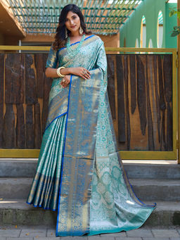 Odette - Women's Light Blue Silk Saree with Unstitched Blouse