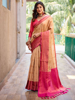 Odette - Women's Cream Silk Saree with Unstitched Blouse