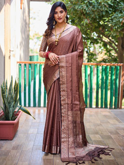 Odette - Women's Brown Silk Saree with Unstitched Blouse