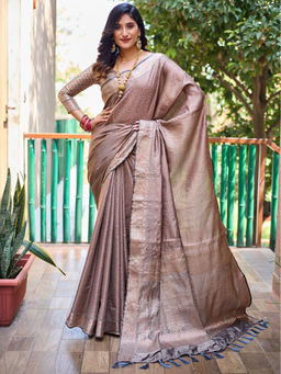 Odette - Women's Dark Grey Silk Saree with Unstitched Blouse