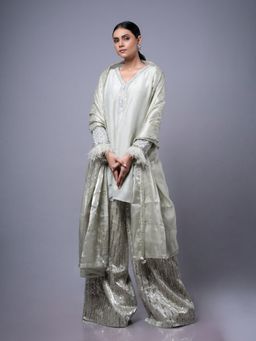Ellemora - Pista Green Kurta with Palazzo and Dupatta