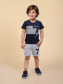 Toonyport - Navy Blue Printed Cotton T-Shirt with Shorts