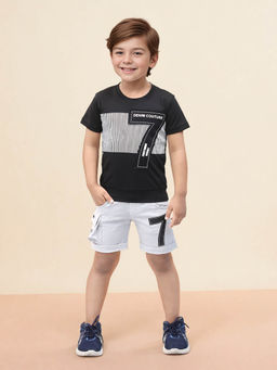 Toonyport - Black Printed Cotton T-Shirt with Shorts