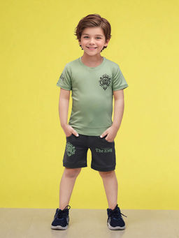 Toonyport - Green Printed Cotton T-Shirt with Shorts