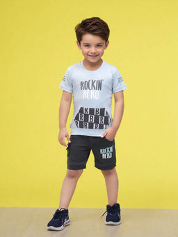 Toonyport - Blue Printed Cotton T-Shirt with Shorts